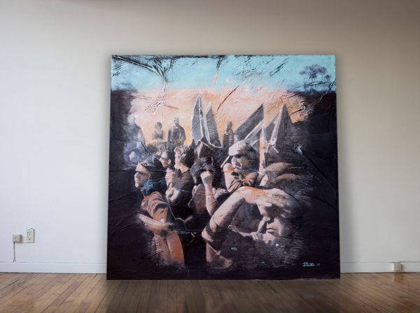 "Protesta 3" Raúl Lara modern artwork on canvas 150x150 cms at the studio