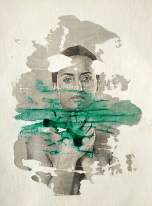 "Umbra Viridi" Raúl Lara image transfer woman artwork on canvas