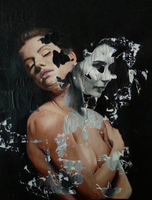 "Bicephaly" mixed media artwork by Raúl Lara
