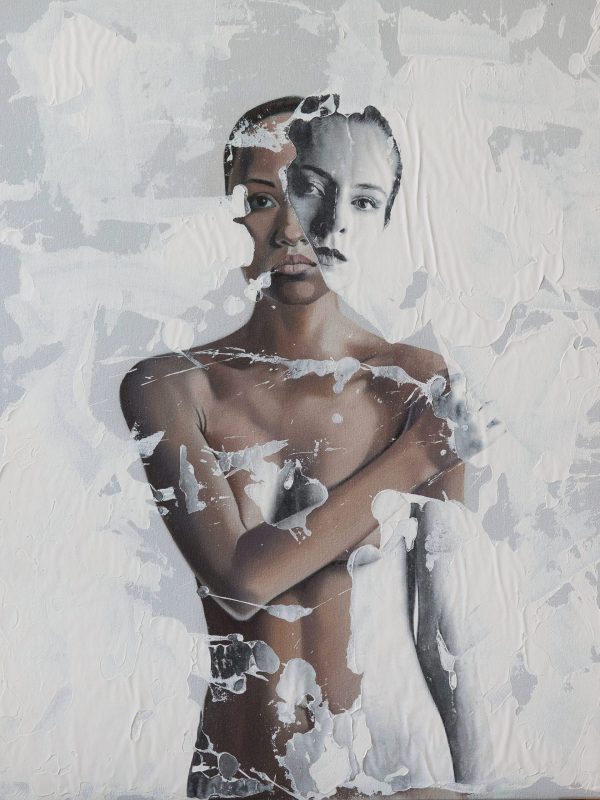 "Contritum" Raúl Lara figurative artwork and image transfer on canvas on neophotorealism style