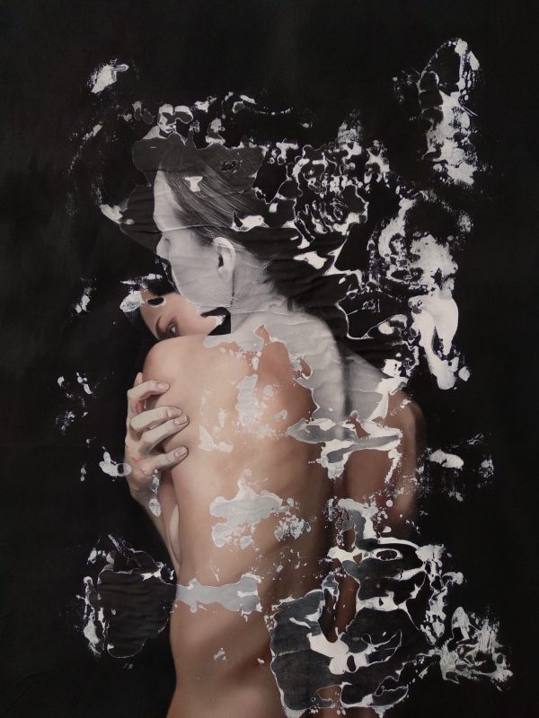 "Contritum" Raúl Lara figurative artwork and image transfer on canvas on neophotorealism style