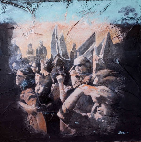 "Protesta 3" Raúl Lara modern artwork on canvas 150x150 cms