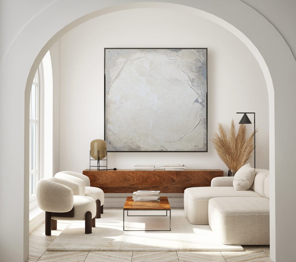 "Valle" minimalist abstract artwork frame in modern interior background, living room,