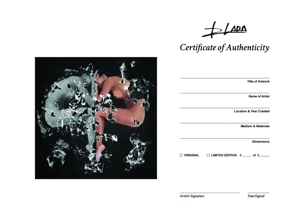 certificate of authenticity of "Passionis" artwork