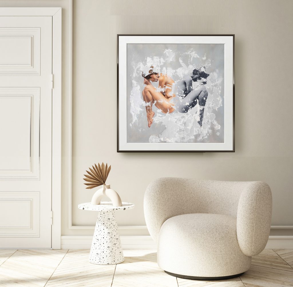 "receptum" figurative painting  in modern interior background, living room,