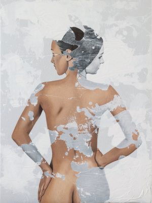 "Dualitatem" Raul Lara figurative back woman painting in neophotorealism style