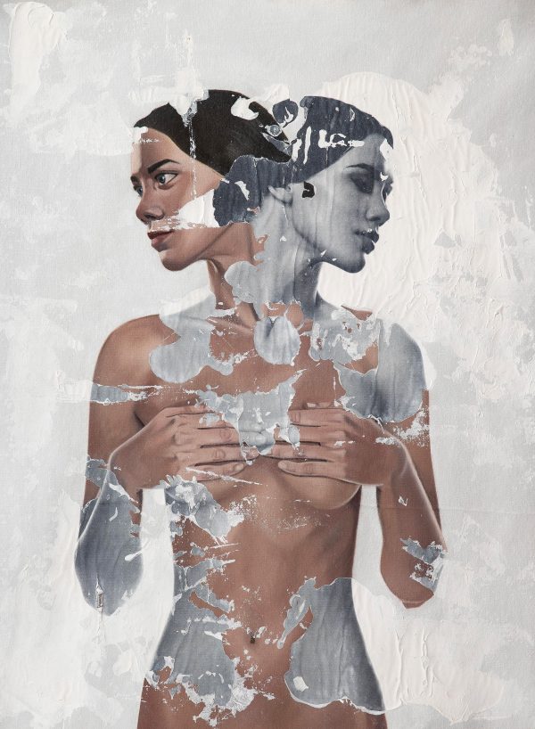 "Symmetriarum" Raul Lara nude figurative woman painting in neophotorealism style