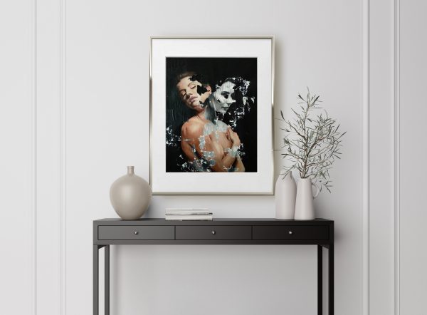 Bicephaly print in Wood Console Cabinet Contemporary Modern Foyer Living Room Blank