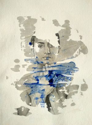 "Umbra Ultramarine" Raúl Lara image transfer woman artwork on canvas