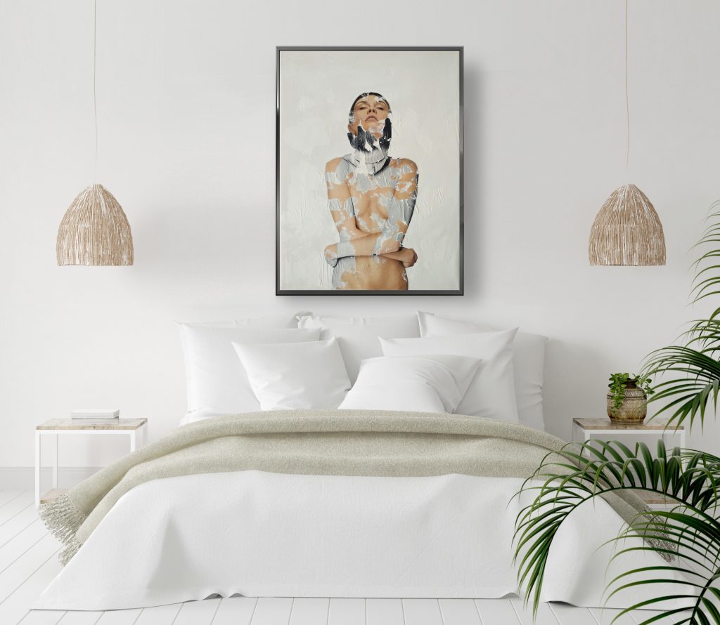 Initium mutationis in bedroom, Scandinavian style, 3d render