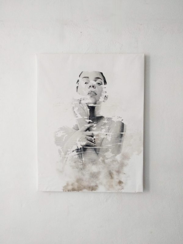 Deconstructed Dulcedo Neophotorealism artwork framed hanging on a white wall at the studio