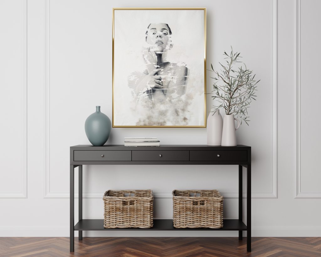 minimalist art on Wood Console Cabinet Contemporary Modern Foyer Living Room Blank