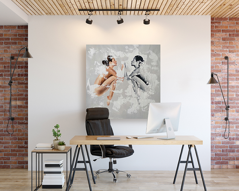 Rau´l Lara figurative artwork in wall mock up interior. Wall art. 3d rendering, 3d illustration