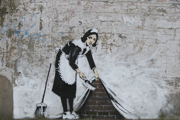 Cleaning Art  Banksy Street Art - Cleaning Maid