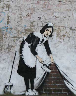 Painting of Banksy, an artist who has debunked artists myths